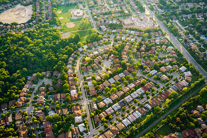 aerial view of residential neighborhoods